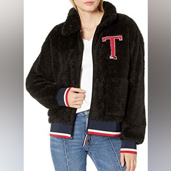 Tommy Jeans Zip-up Logo Sherpa Jacket in Black Size L/XL - Picture 1 of 14
